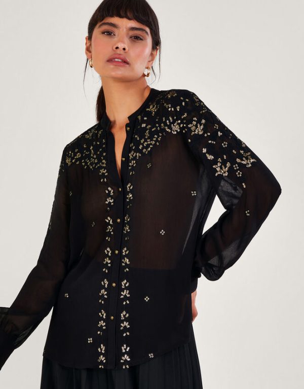 Monsoon Greta Embellished Blouse Black