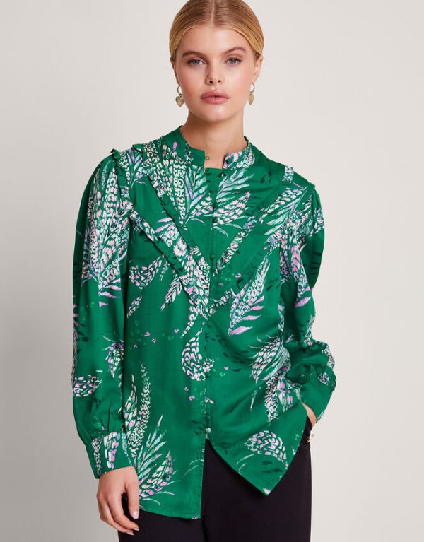 Monsoon Lucille Satin Print Blouse Green