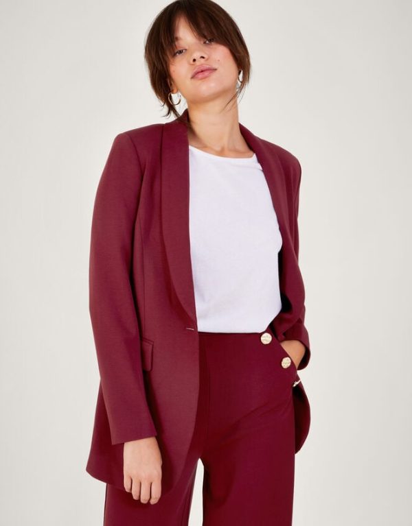 Monsoon Paige Single-Breasted Ponte Blazer Red