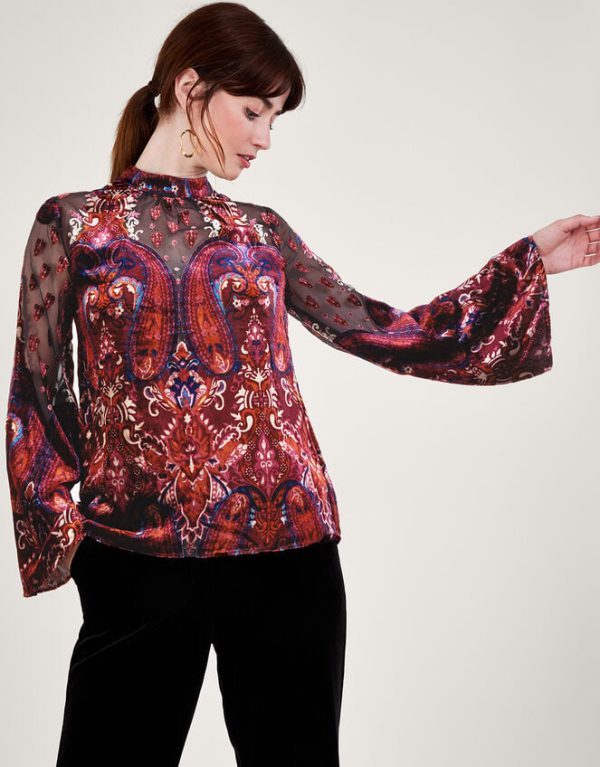 Monsoon Peri Paisley Devore Top Black - Image 2