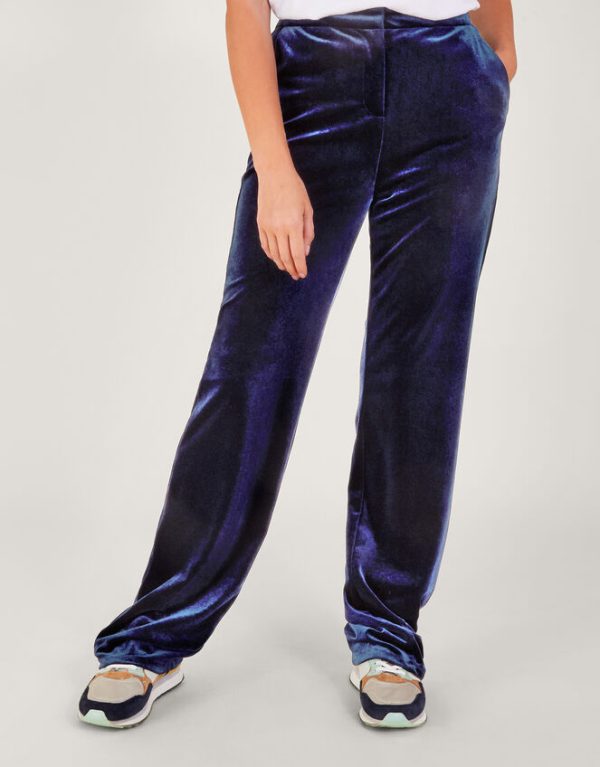 Monsoon Blake Velvet Kick Flare Trousers Blue