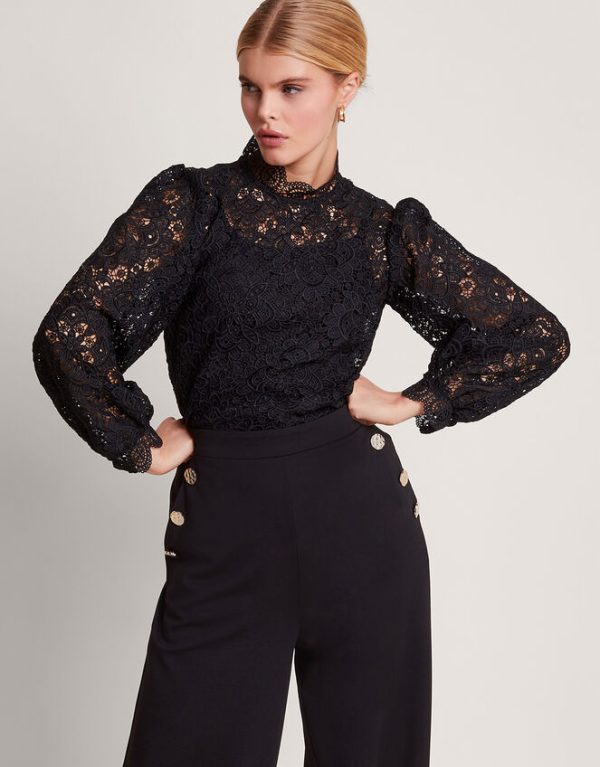 Monsoon Lilly Lace Blouse Black