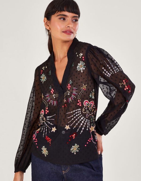 Monsoon Lyla Embellished Blouse Black