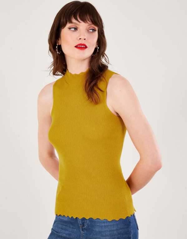 Monsoon Ribbed Halter Neck Tank Top Yellow