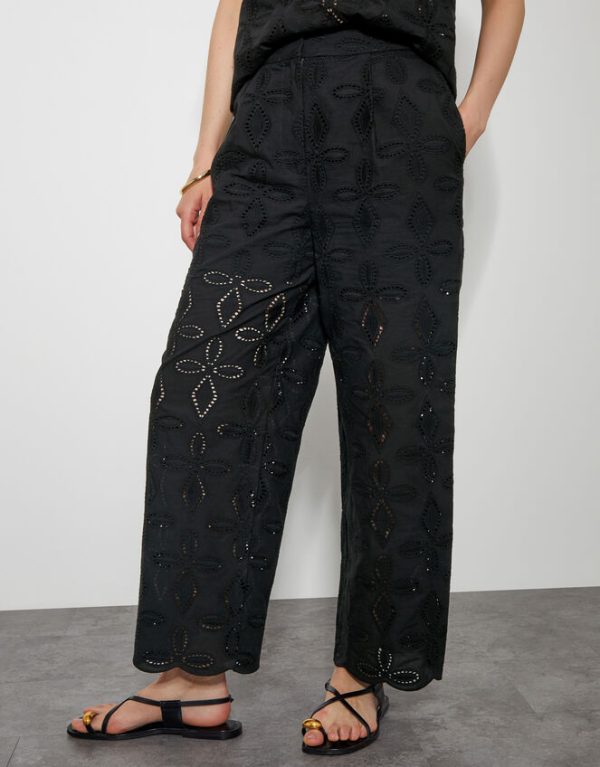 Monsoon Brooke Broderie Wide Leg Trousers Black - Image 2