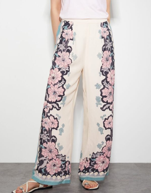 Monsoon Katrina Floral Wide Leg Trousers Ivory - Image 2