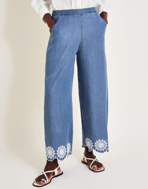 Monsoon Talia Embroidered Trousers Blue - Image 2