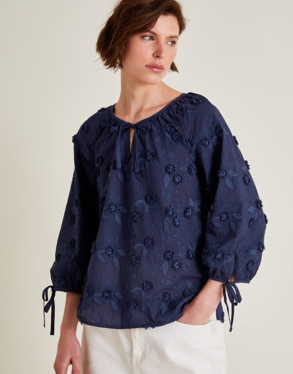 Monsoon Ivy Floral Embroidered Blouse Blue - Image 2