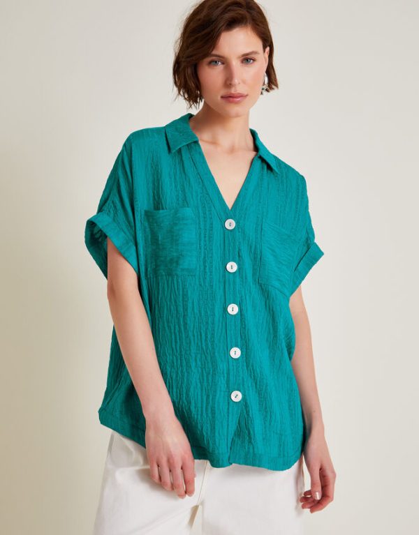 Monsoon Sofia Textured Short Sleeve Shirt Teal - Image 2