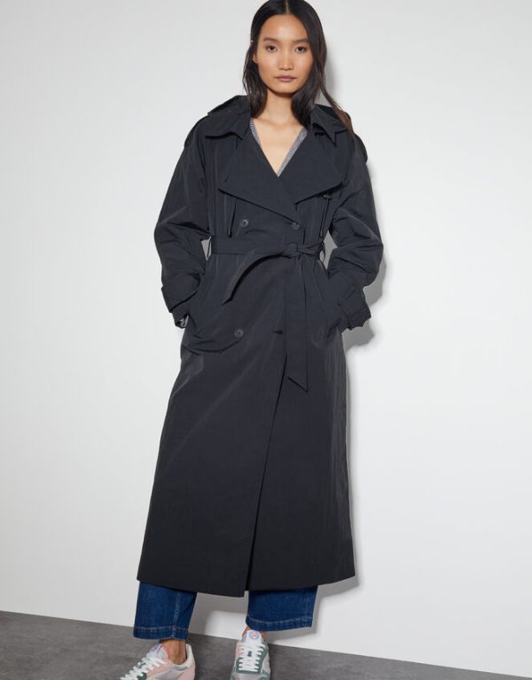 Monsoon Mimi Longline Trench Coat Black - Image 2