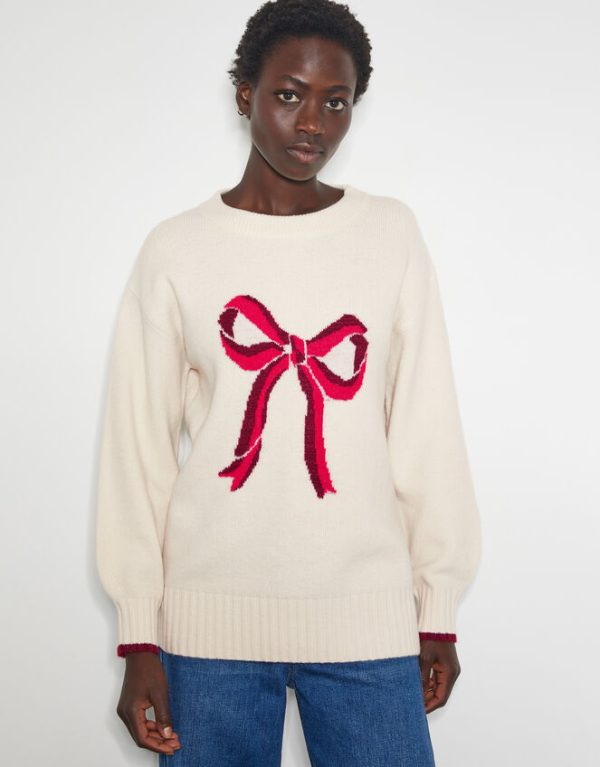 Monsoon Lou Intarsia Bow Jumper Ivory - Image 2