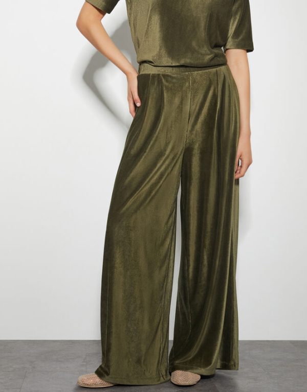 Monsoon Shay Rib Velour Wide Leg Trousers Green - Image 2