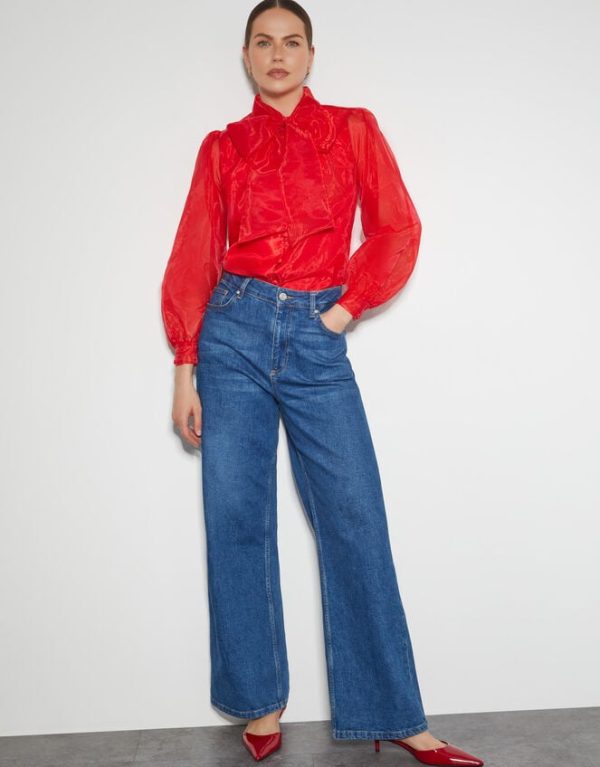 Monsoon Rosa Organza Pussybow Blouse Red - Image 2