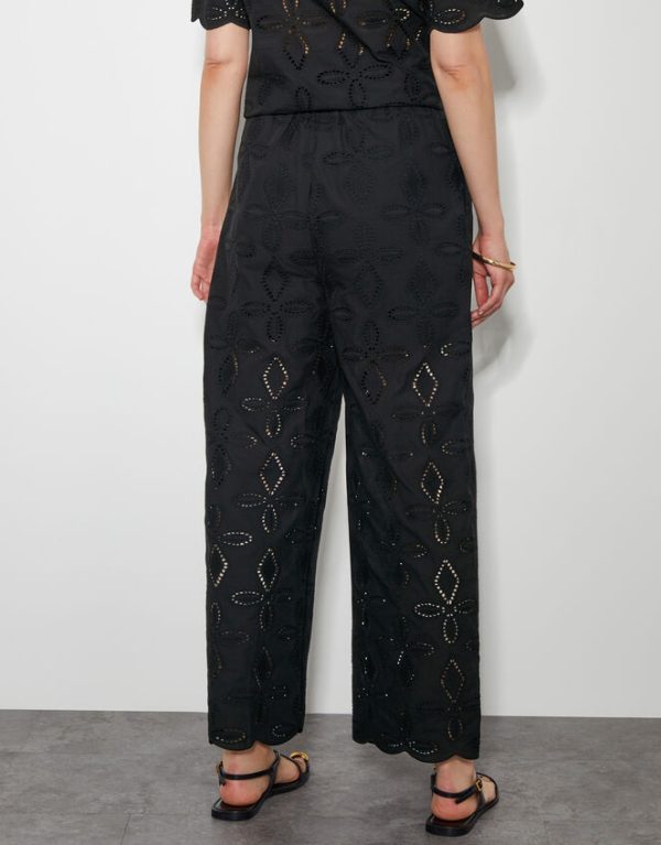 Monsoon Brooke Broderie Wide Leg Trousers Black - Image 3