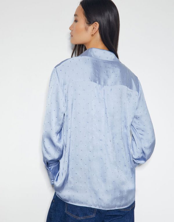 Monsoon Holly Relaxed Satin Shirt Blue - Image 3