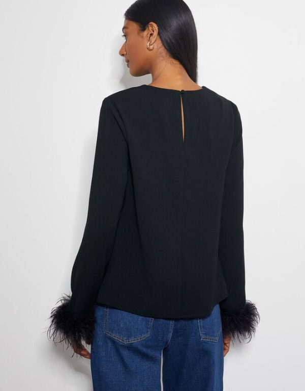 Monsoon Tiggy Long Sleeve Feather Top Black - Image 3