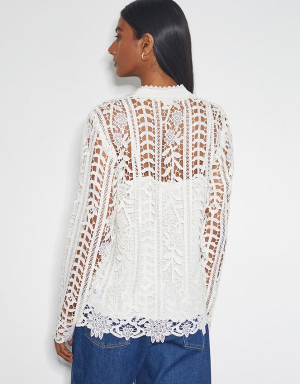 Monsoon Lottie Lace Shirt Ivory - Image 3