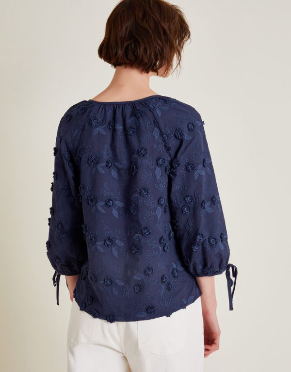 Monsoon Ivy Floral Embroidered Blouse Blue - Image 3