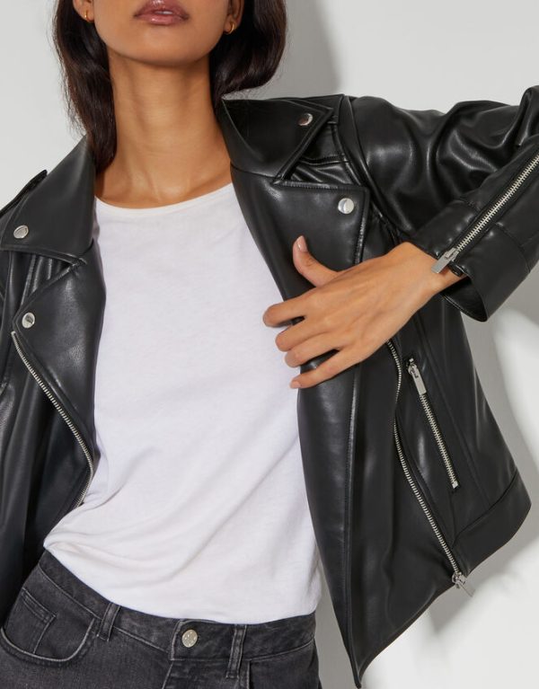 Monsoon Paloma Faux Leather Biker Jacket Black - Image 3