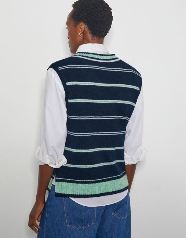 Monsoon Shauna Stripe V-Neck Sweater Vest Blue - Image 3