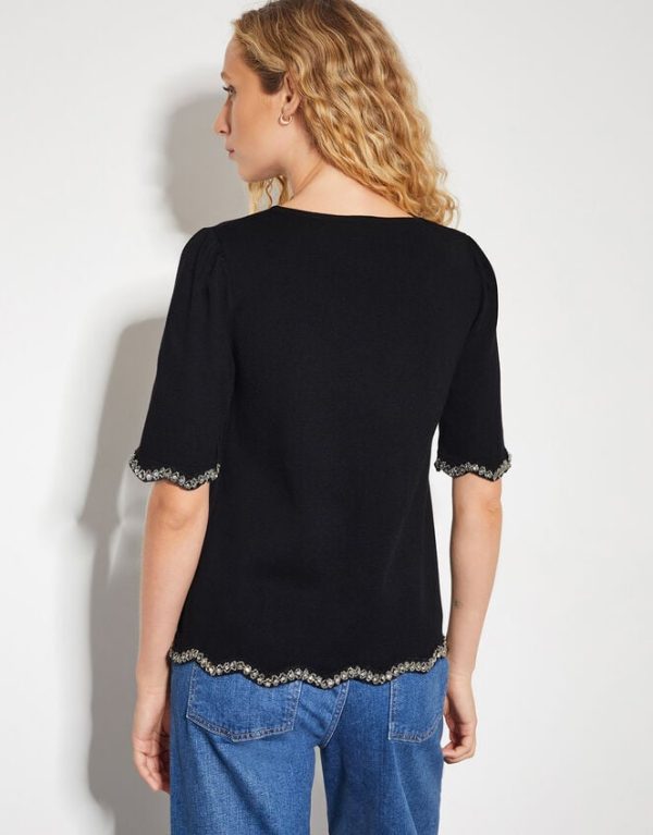 Monsoon Tia Short Sleeve Diamante Trim Jumper Black - Image 3