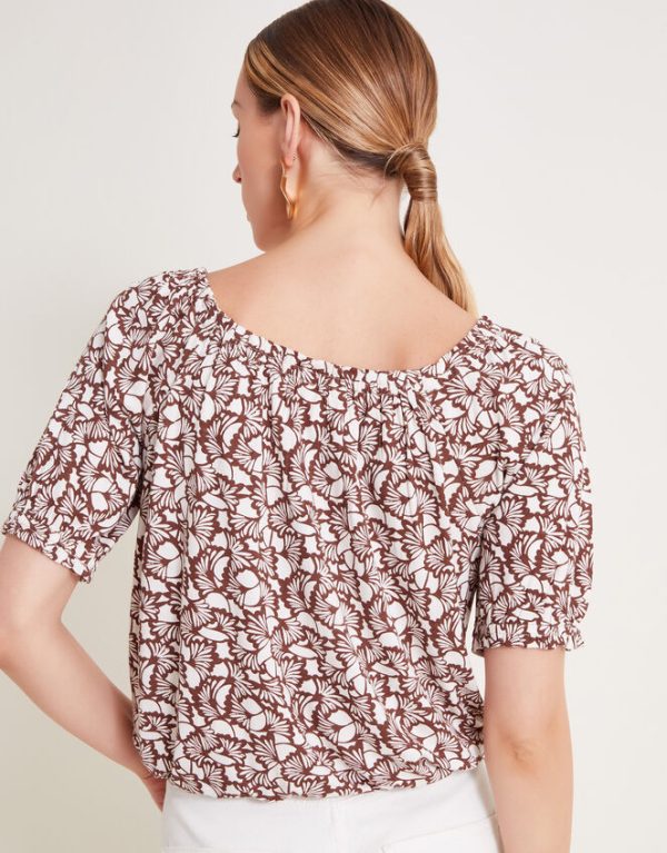 Monsoon Natalia Print Jersey Top Brown - Image 3