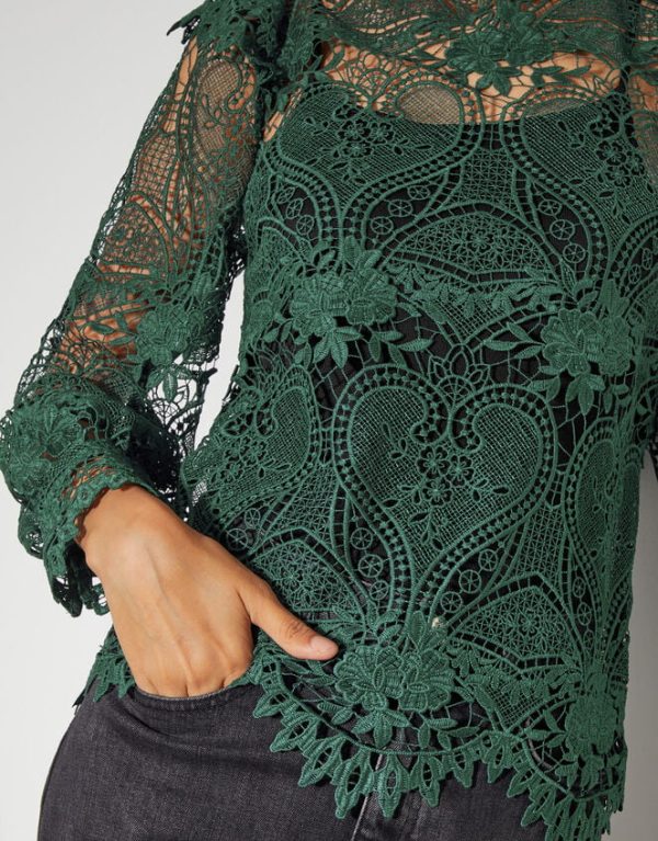 Monsoon Lucy Lace Long Sleeve Blouse Teal - Image 3