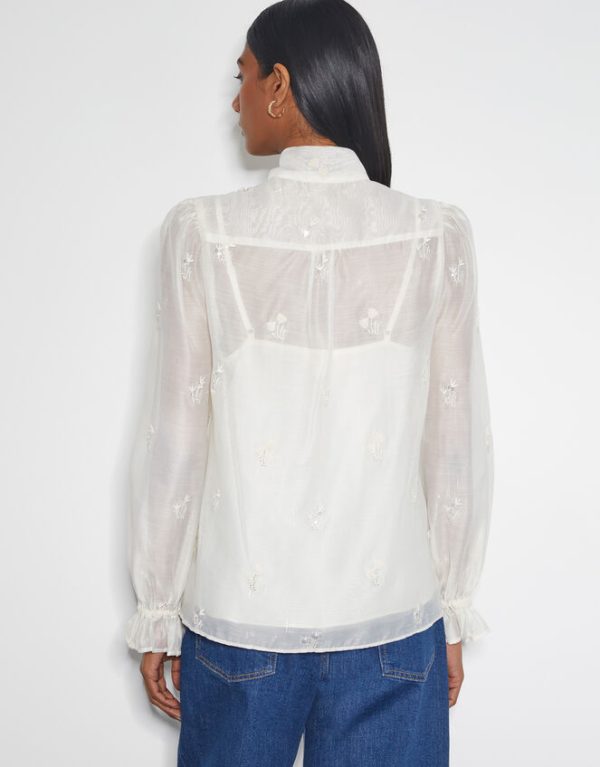 Monsoon Mae Organza Pussybow Blouse Ivory - Image 3