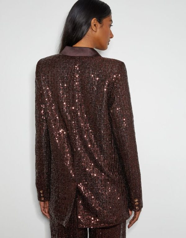 Monsoon Monsoon x Sarah Corbett-Winder Satin Sequin Blazer Bronze - Image 3