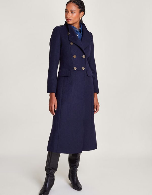 Monsoon Vanessa Skirted Coat in Wool Blend Blue - Image 2