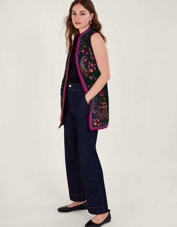 Monsoon Phoebe Embroidered Waistcoat Black - Image 2