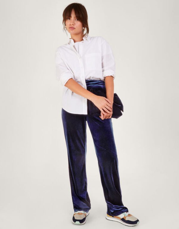 Monsoon Blake Velvet Kick Flare Trousers Blue - Image 2