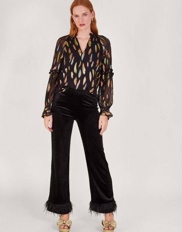 Monsoon Fenna Sheer Feather Print Shirt Black - Image 2