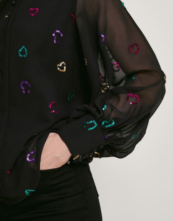 Monsoon Hope Heart Sequin Blouse Black - Image 2