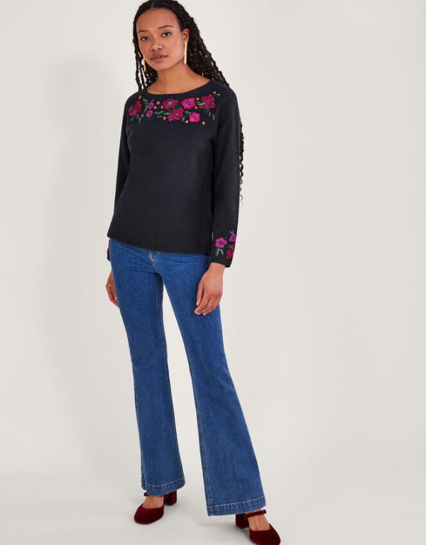 Monsoon Floral Embroidered Jumper Blue - Image 2