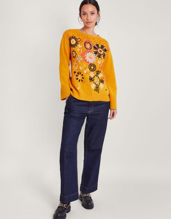 Monsoon Floral Embroidered Jumper Yellow - Image 2