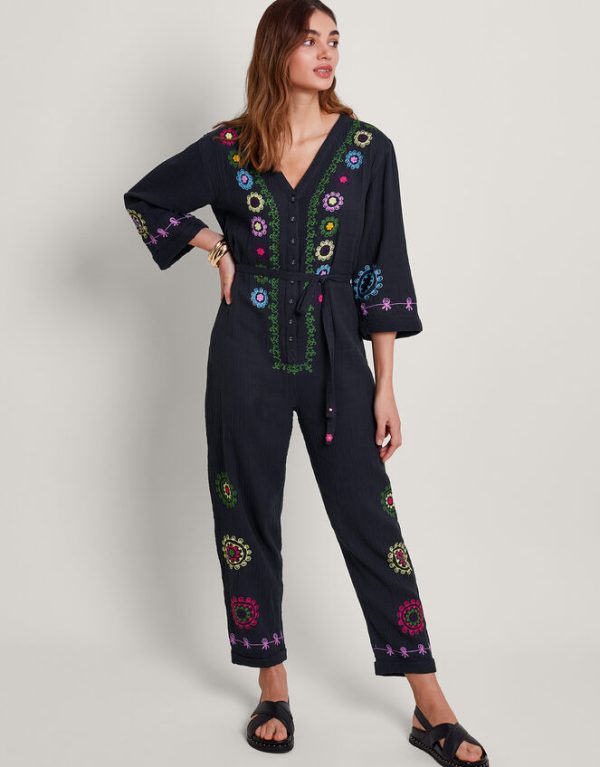 Monsoon La Galeria Elefante Hand-Embroidered Jumpsuit Black - Image 3