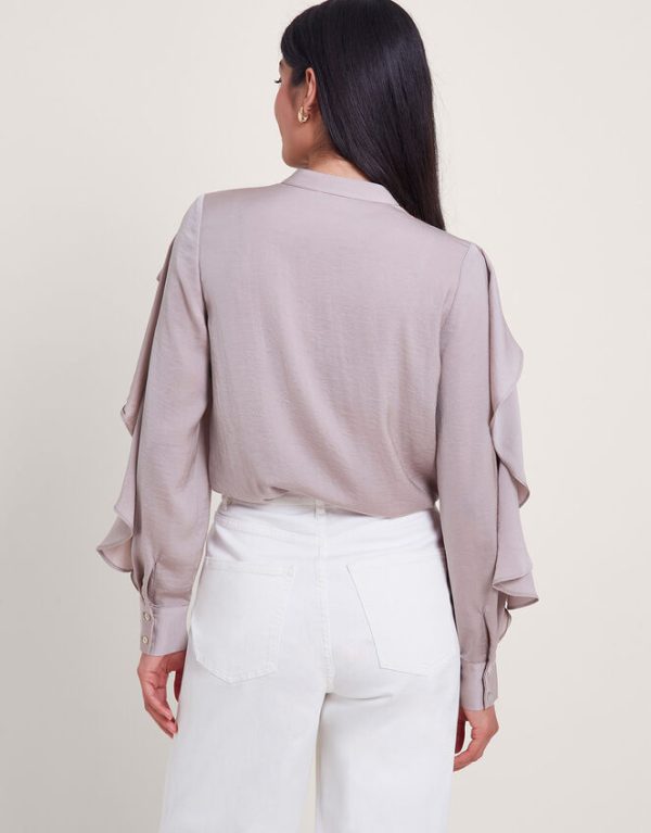 Monsoon Lola Satin Ruffle Blouse Mink - Image 3