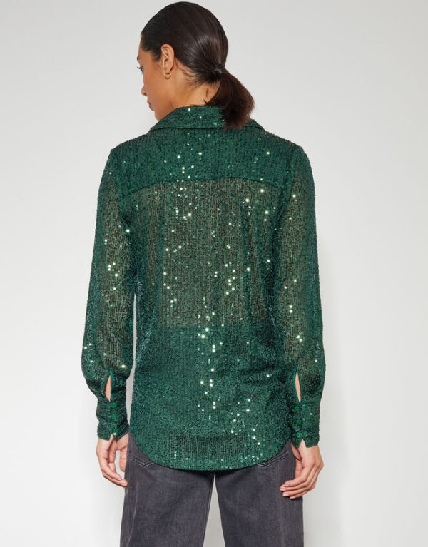 Monsoon Shonda Sheer Sequin Shirt Green - Image 4