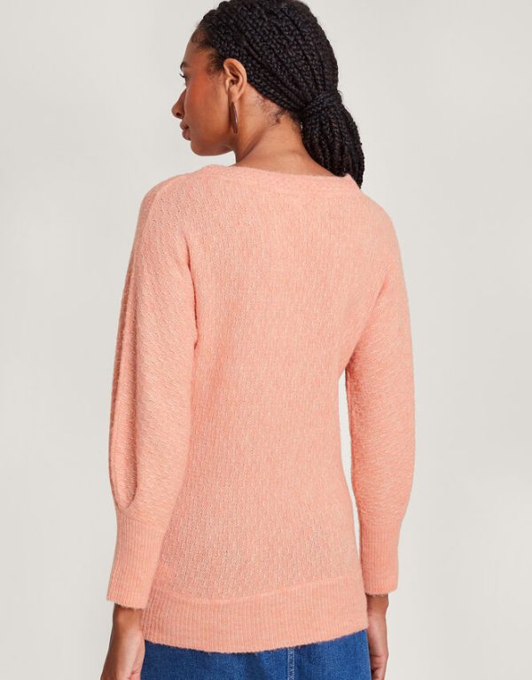 Monsoon Supersoft Pintuck Sleeve Jumper Orange - Image 3