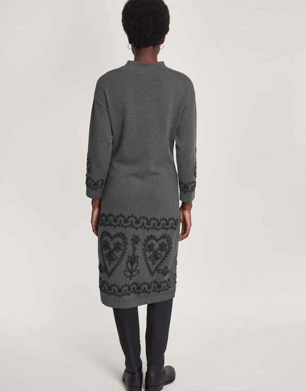 Monsoon Cornelli Embroidered Jumper Dress Grey - Image 3