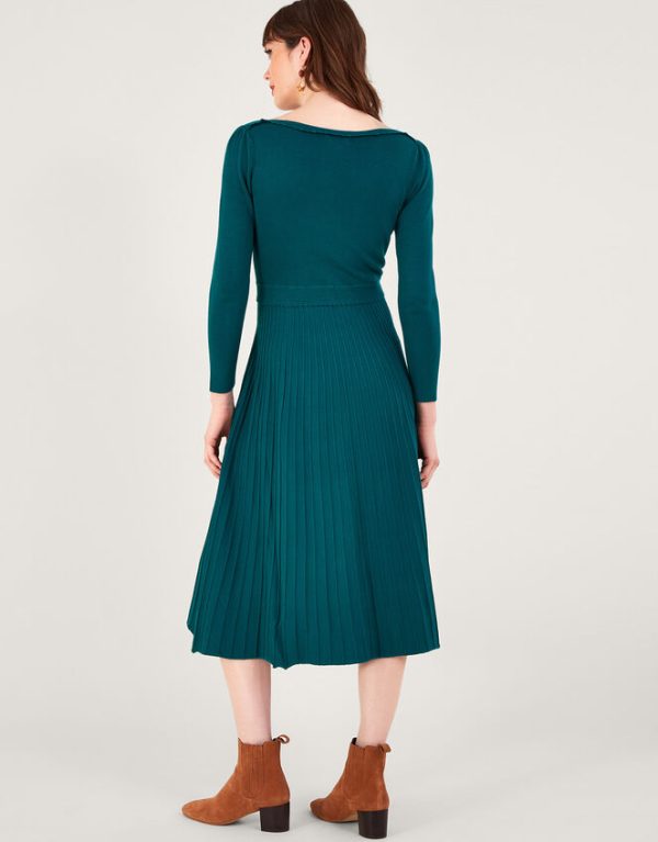 Monsoon Pleat Trim Slash Neck Midi Dress with Lenzing™ Ecovero™ - Image 3