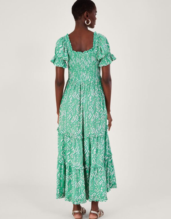 Monsoon Gigi Print Bardot Maxi Dress Green - Image 3