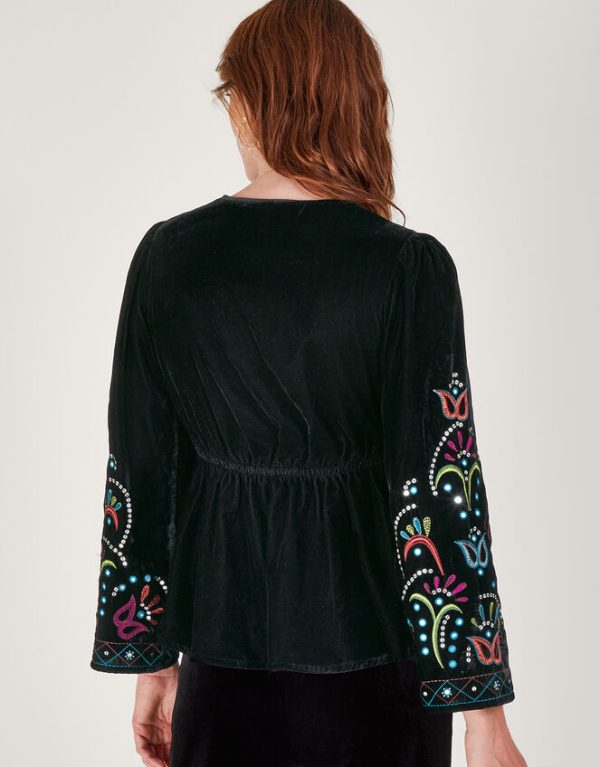 Monsoon Mave Mirror Detail Velvet Blouse Black - Image 3