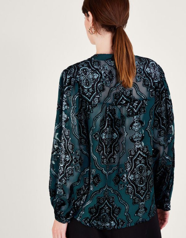 Monsoon Darcy Devore Blouse Teal - Image 3