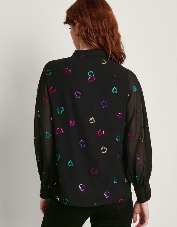 Monsoon Hope Heart Sequin Blouse Black - Image 3