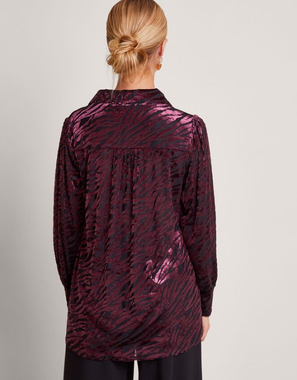 Monsoon Riley Velvet Zebra Print Blouse Brown - Image 3