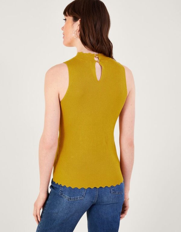 Monsoon Ribbed Halter Neck Tank Top Yellow - Image 3