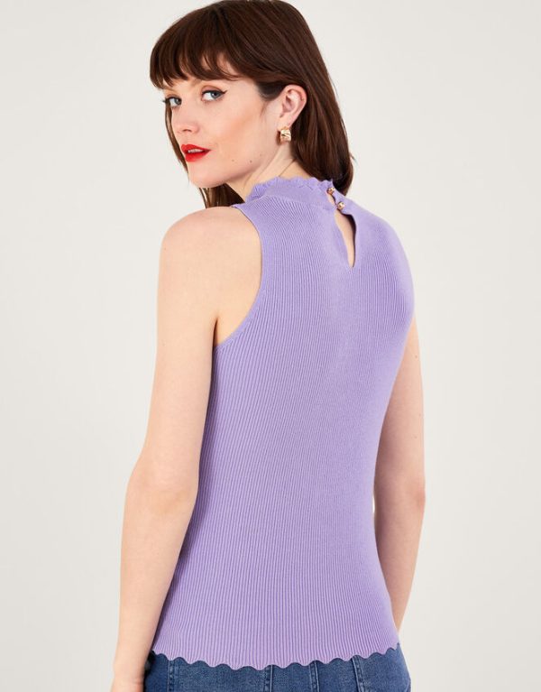 Monsoon Ribbed Halter Neck Tank Top Purple - Image 3