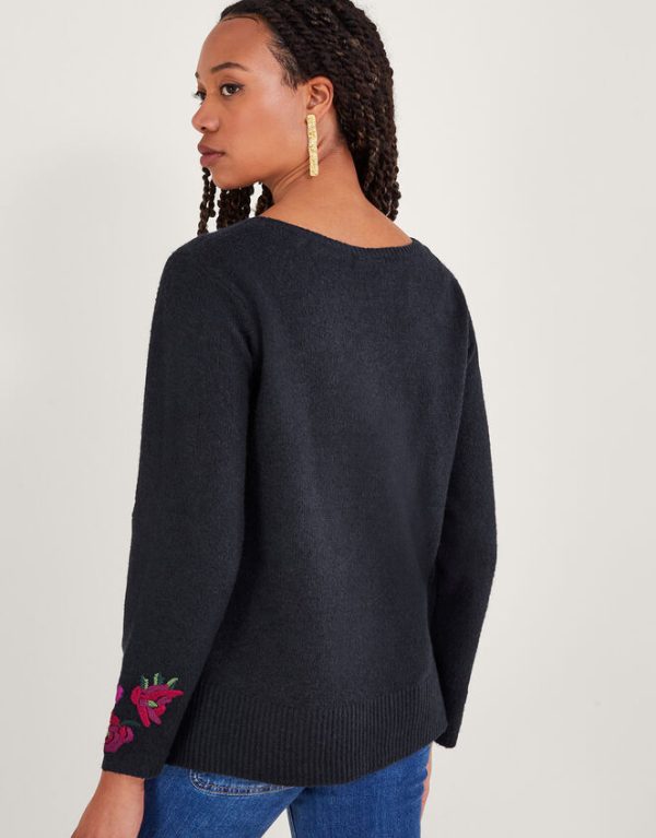 Monsoon Floral Embroidered Jumper Blue - Image 3